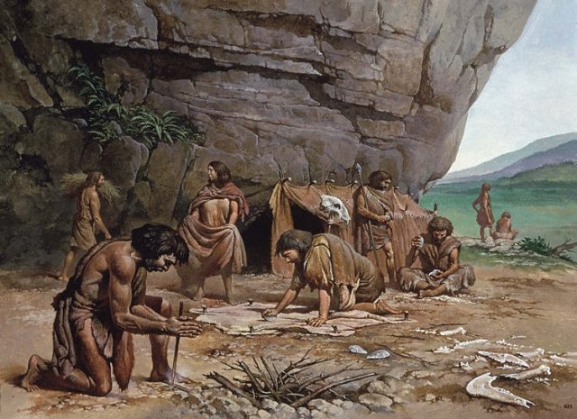 Blue-haired cavemen children in prehistoric times - wide 2